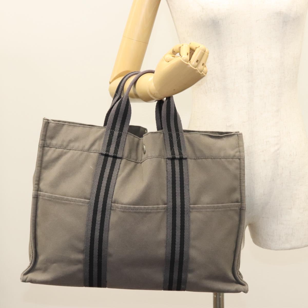 HERMES Fourre Tout MM Hand Bag Canvas Gray Silver Auth ti3097