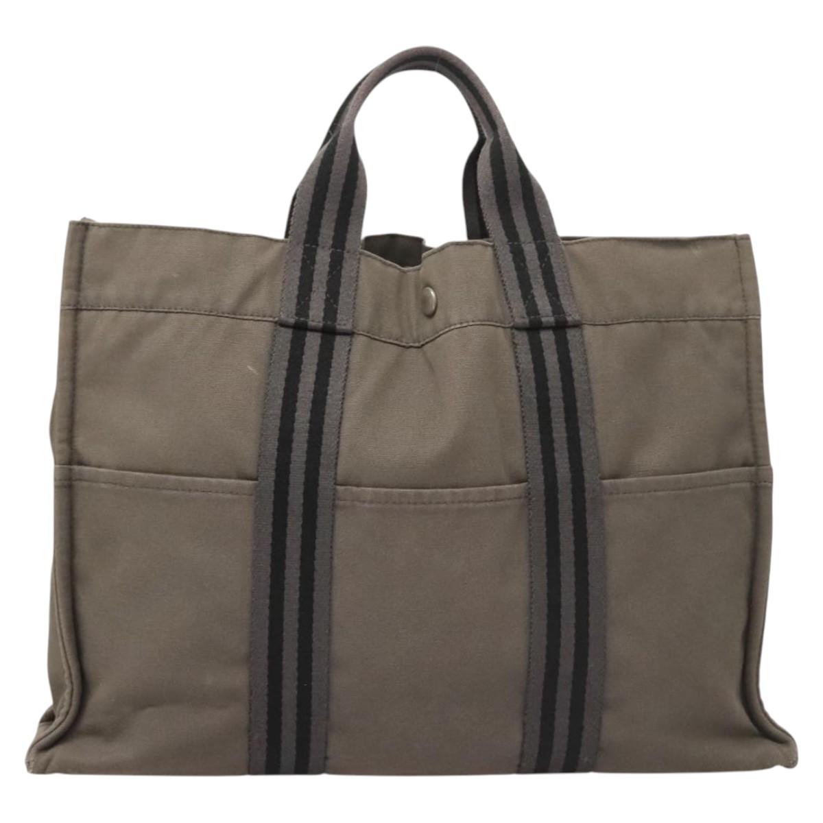 HERMES Fourre Tout MM Hand Bag Canvas Gray Silver Auth ti3097