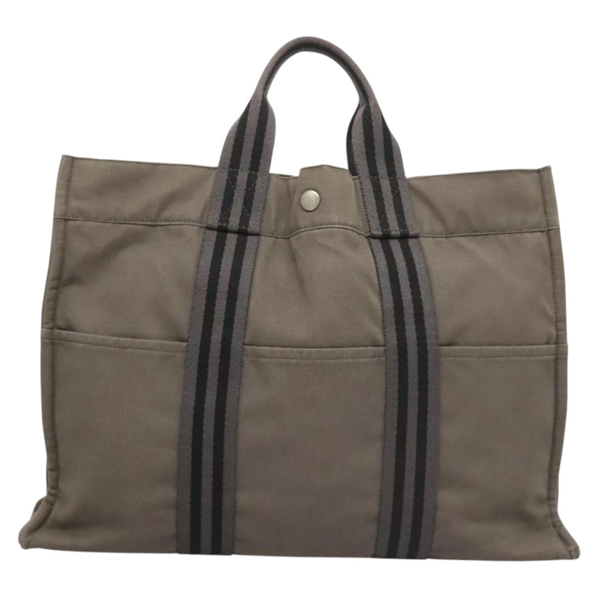 HERMES Fourre Tout MM Hand Bag Canvas Gray Silver Auth ti3097