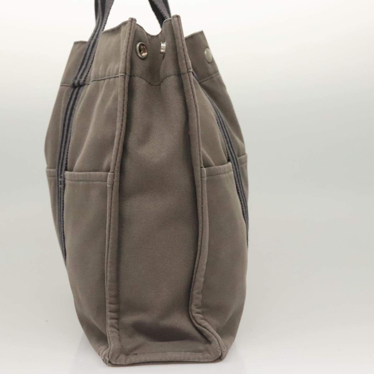 HERMES Fourre Tout MM Hand Bag Canvas Gray Silver Auth ti3097