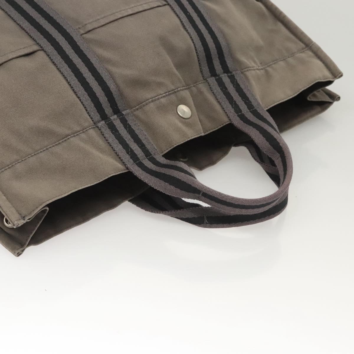 HERMES Fourre Tout MM Hand Bag Canvas Gray Silver Auth ti3097