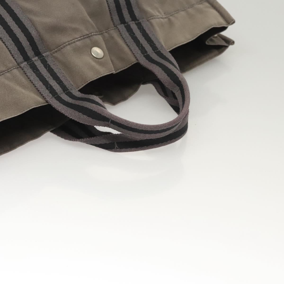 HERMES Fourre Tout MM Hand Bag Canvas Gray Silver Auth ti3097