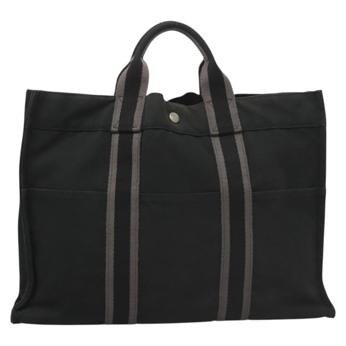 HERMES Fourre Tout MM Hand Bag Canvas Black Silver Auth ti3098