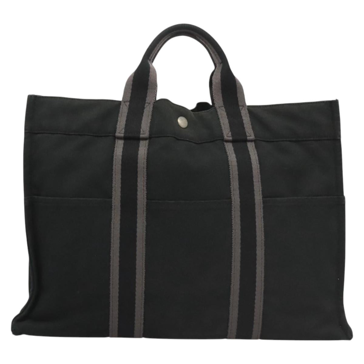 HERMES Fourre Tout MM Hand Bag Canvas Black Silver Auth ti3098