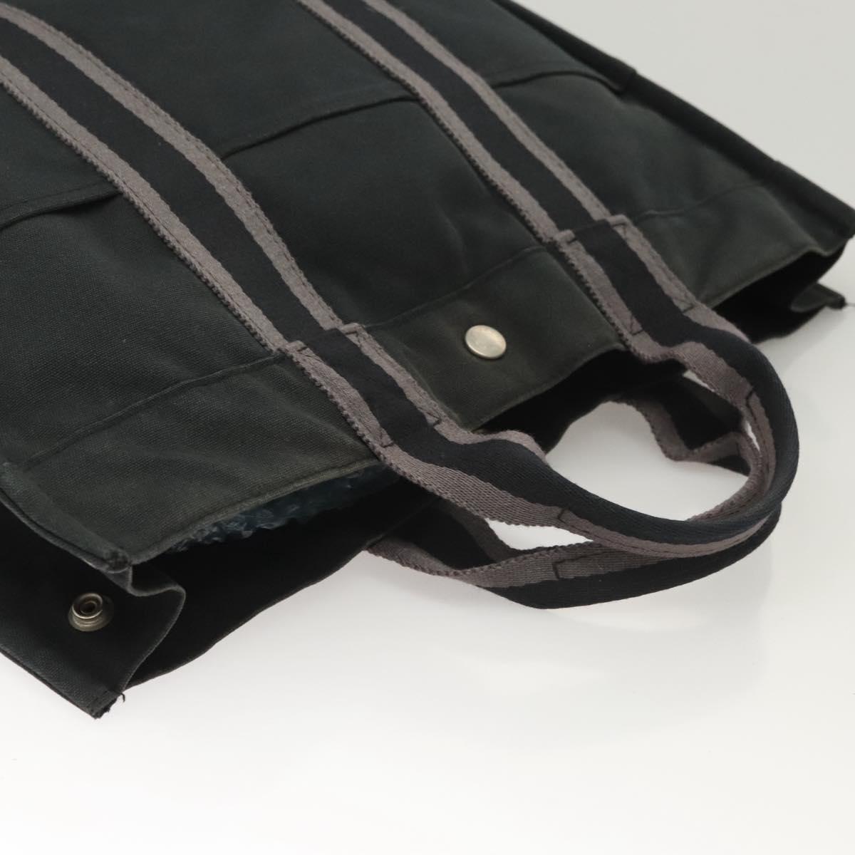 HERMES Fourre Tout MM Hand Bag Canvas Black Silver Auth ti3098