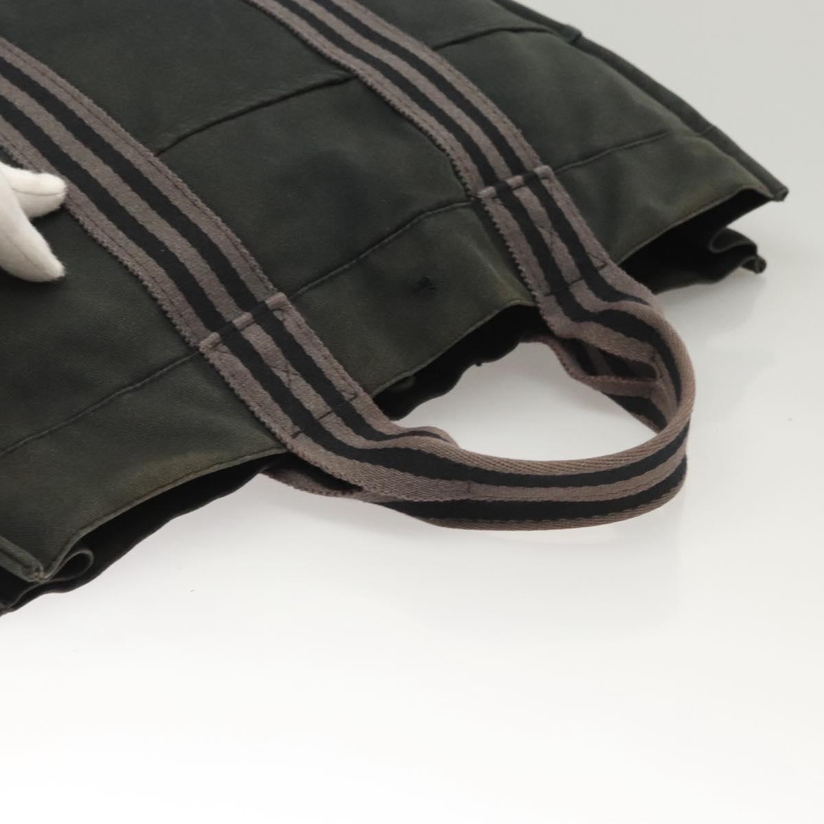 HERMES Fourre Tout MM Hand Bag Canvas Black Silver Auth ti3099