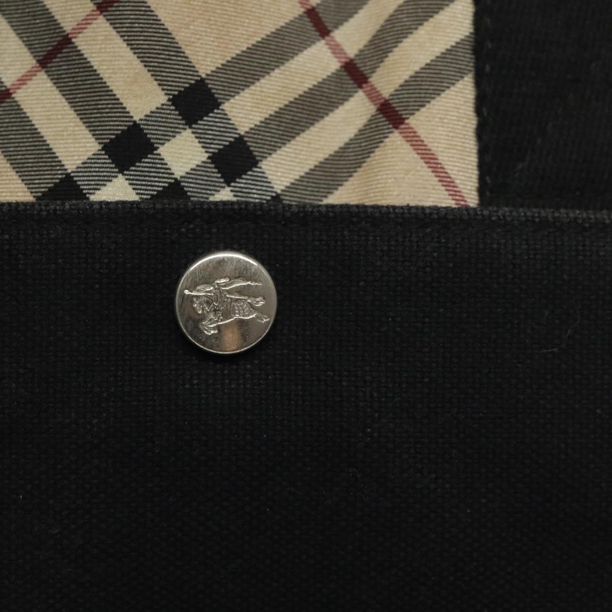 BURBERRY Nova Check Blue Label Tote Bag Canvas Nylon Black Silver Auth ti3101