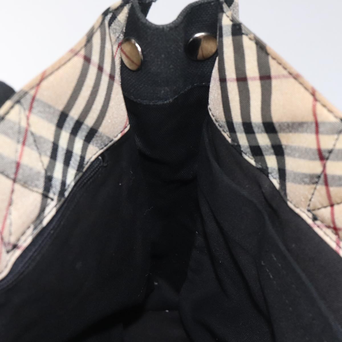 BURBERRY Nova Check Blue Label Tote Bag Canvas Nylon Black Silver Auth ti3101