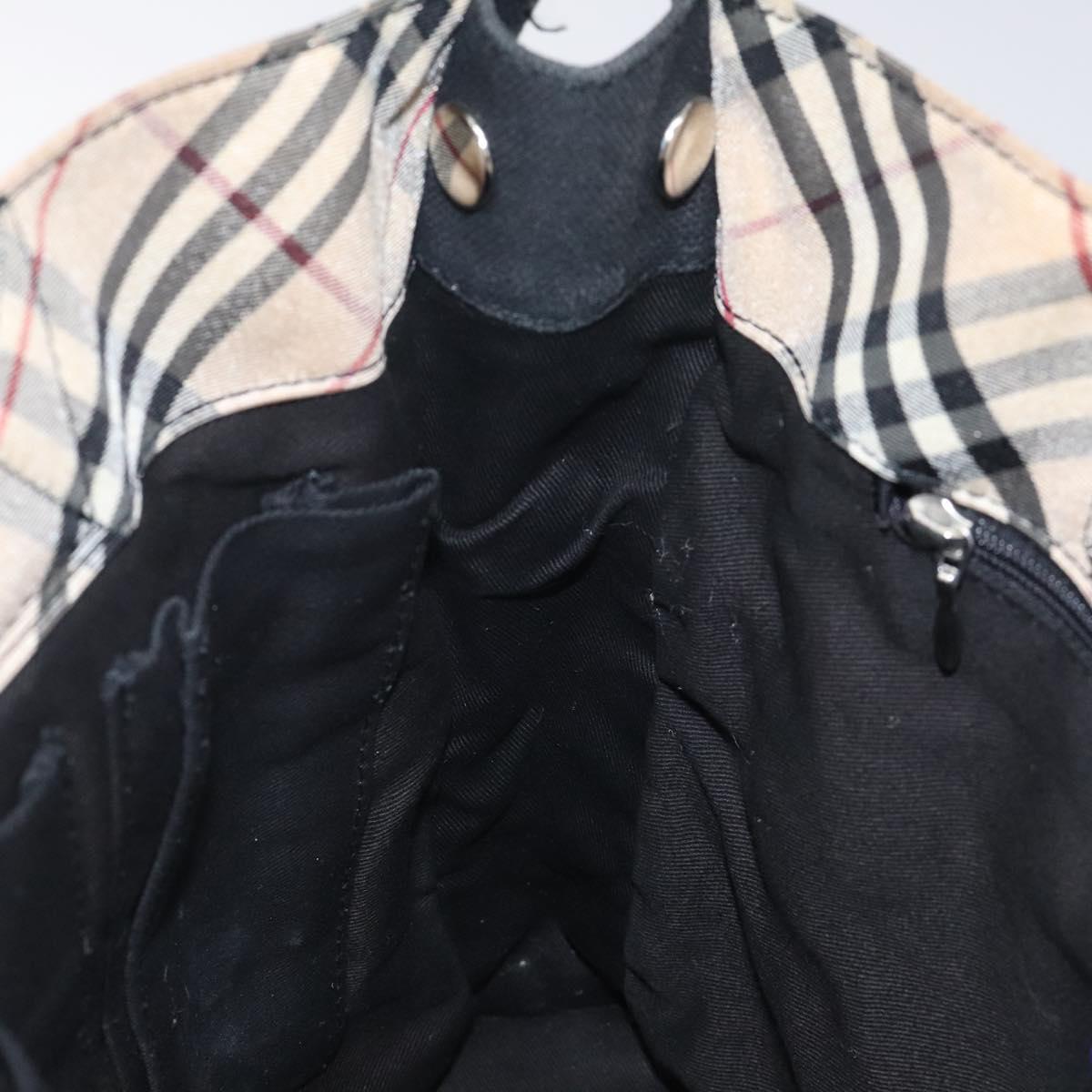 BURBERRY Nova Check Blue Label Tote Bag Canvas Nylon Black Silver Auth ti3101