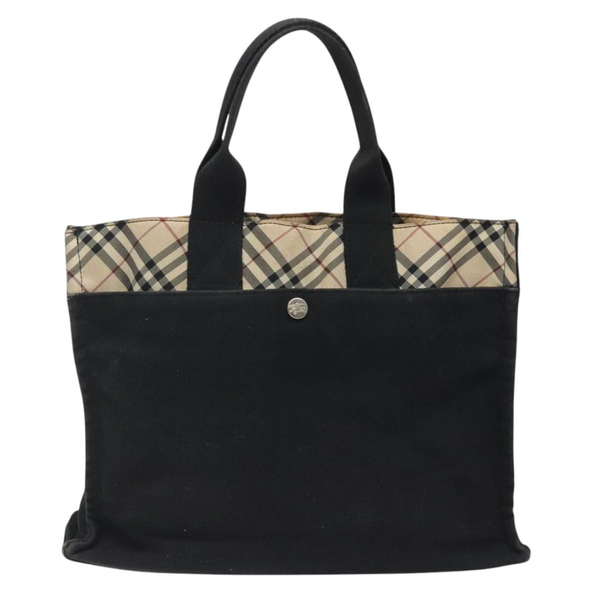 BURBERRY Nova Check Blue Label Tote Bag Canvas Nylon Black Silver Auth ti3101