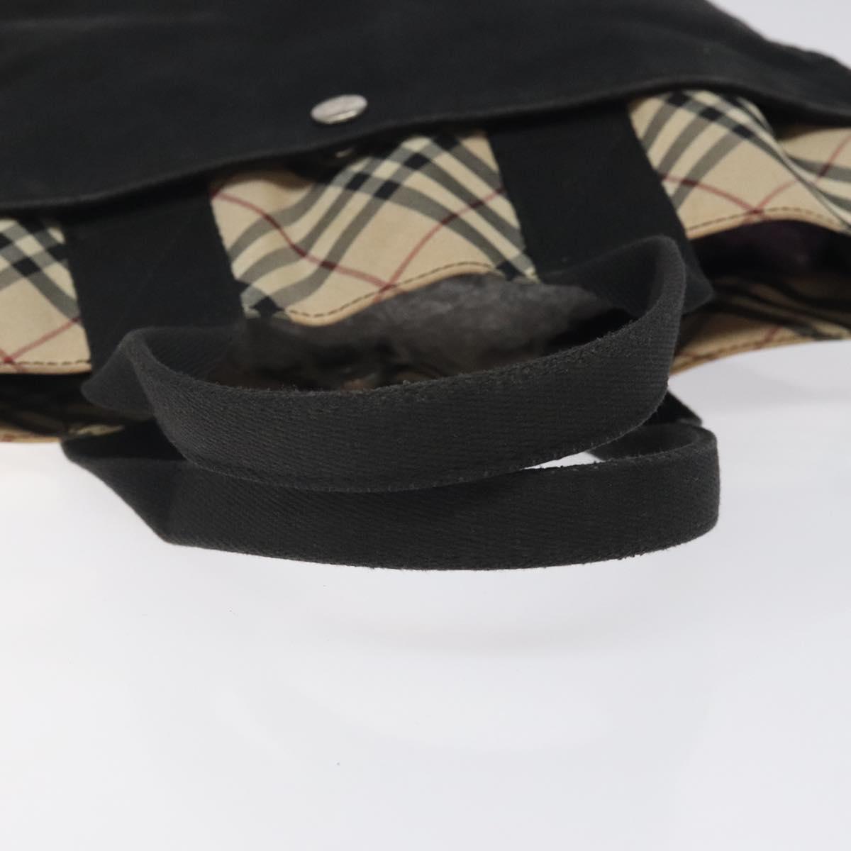 BURBERRY Nova Check Blue Label Tote Bag Canvas Nylon Black Silver Auth ti3101