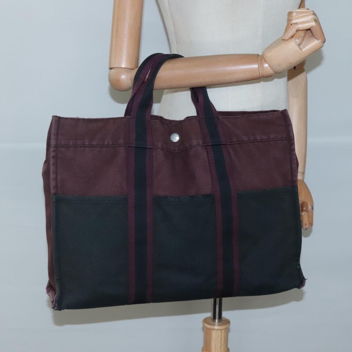 HERMES Fourre Tout MM Hand Bag Canvas Wine Red Auth ti3105