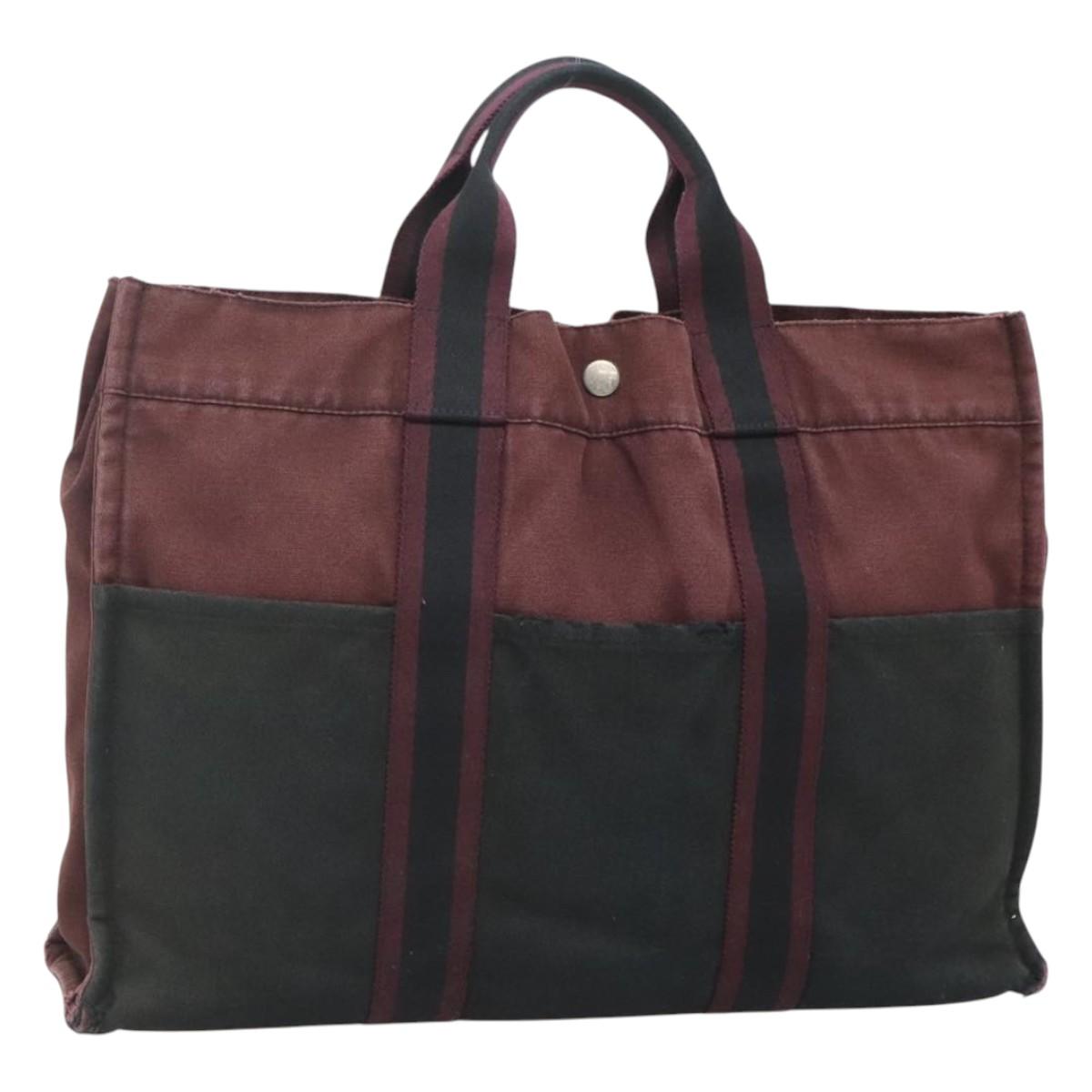 HERMES Fourre Tout MM Hand Bag Canvas Wine Red Auth ti3105