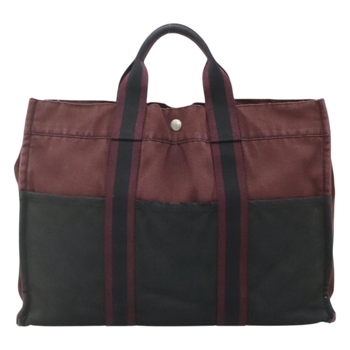 HERMES Fourre Tout MM Hand Bag Canvas Wine Red Auth ti3105