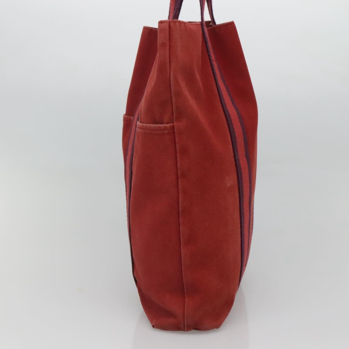HERMES Fourre Tout Cabas Tote Bag Canvas Red Auth ti3109