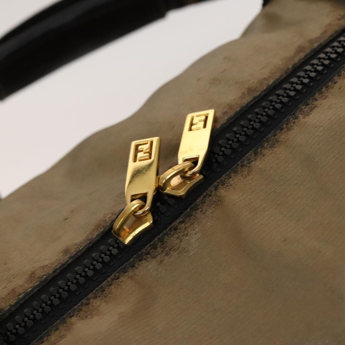 FENDI Boston Bag Nylon Brown Gold Auth ti3112