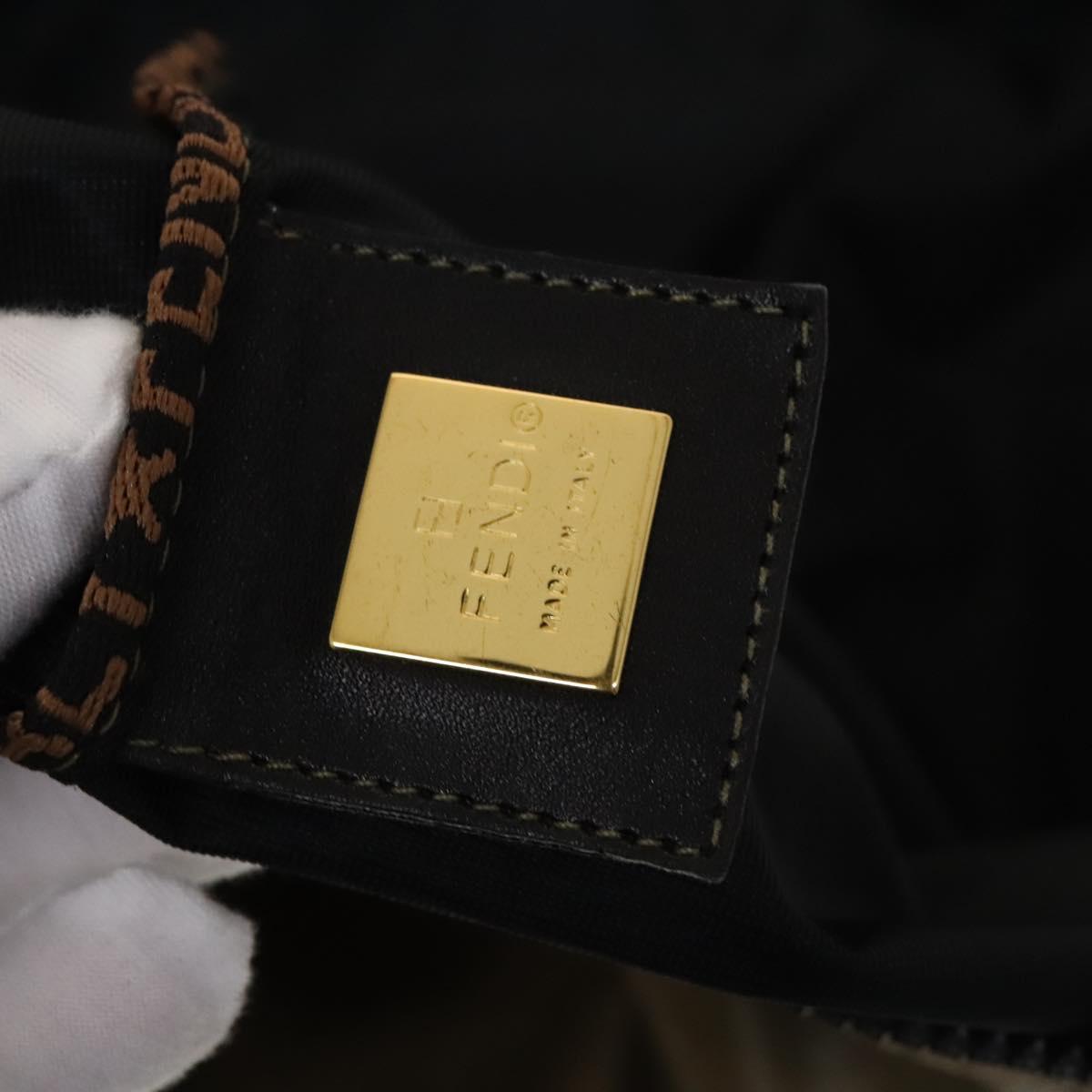 FENDI Boston Bag Nylon Brown Gold Auth ti3112