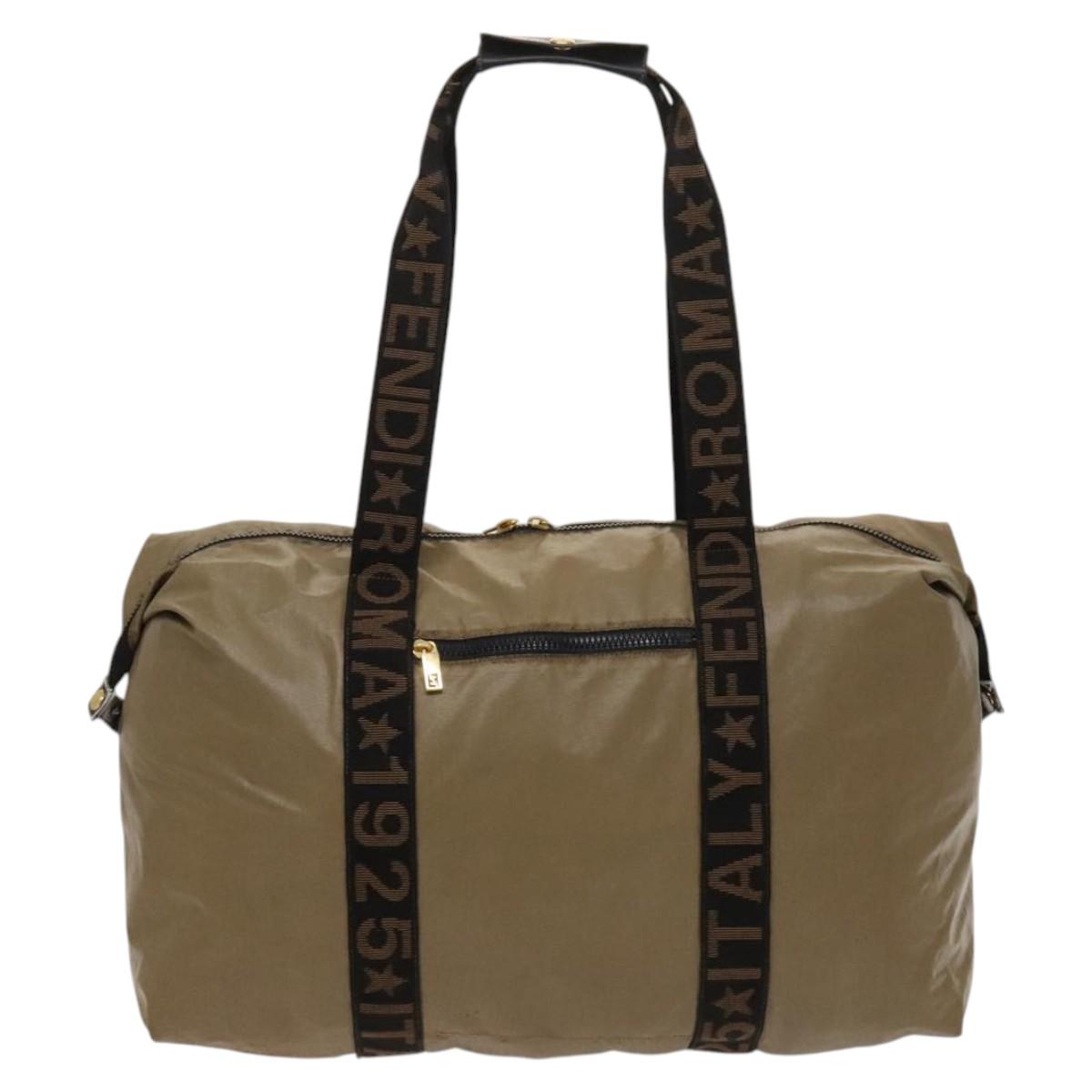 FENDI Boston Bag Nylon Brown Gold Auth ti3112