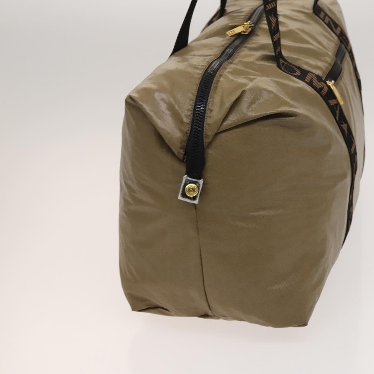 FENDI Boston Bag Nylon Brown Gold Auth ti3112