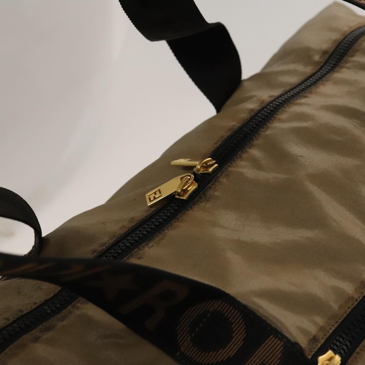 FENDI Boston Bag Nylon Brown Gold Auth ti3112