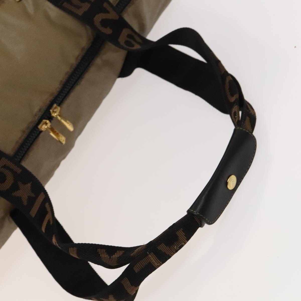 FENDI Boston Bag Nylon Brown Gold Auth ti3112