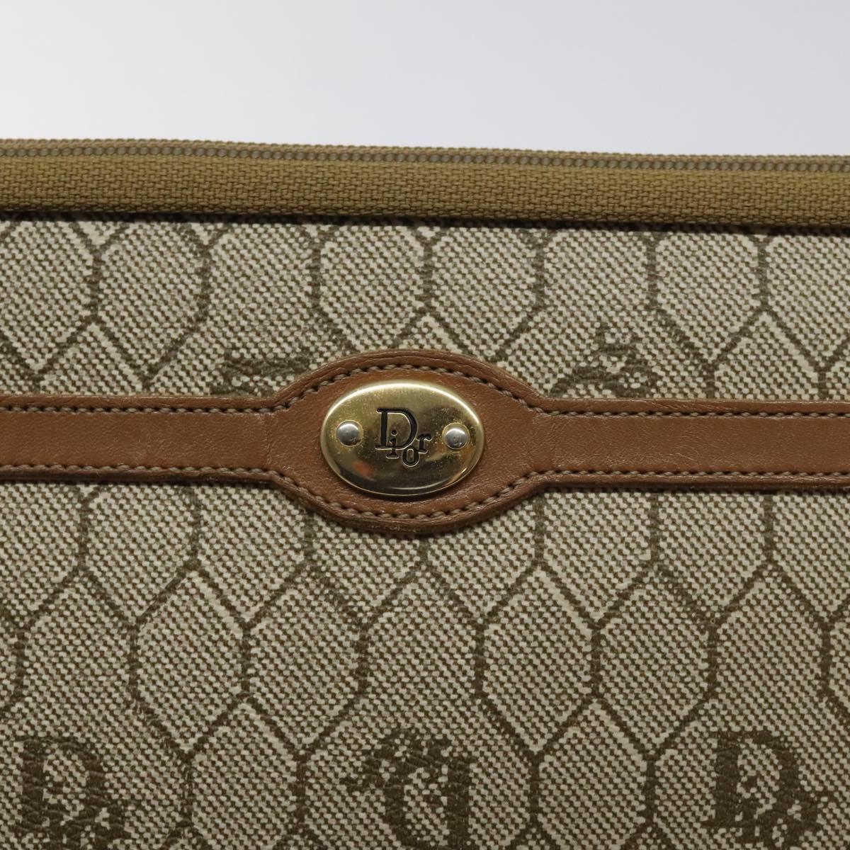Christian Dior Honeycomb Canvas Clutch Bag PVC Beige Gold Auth ti3116