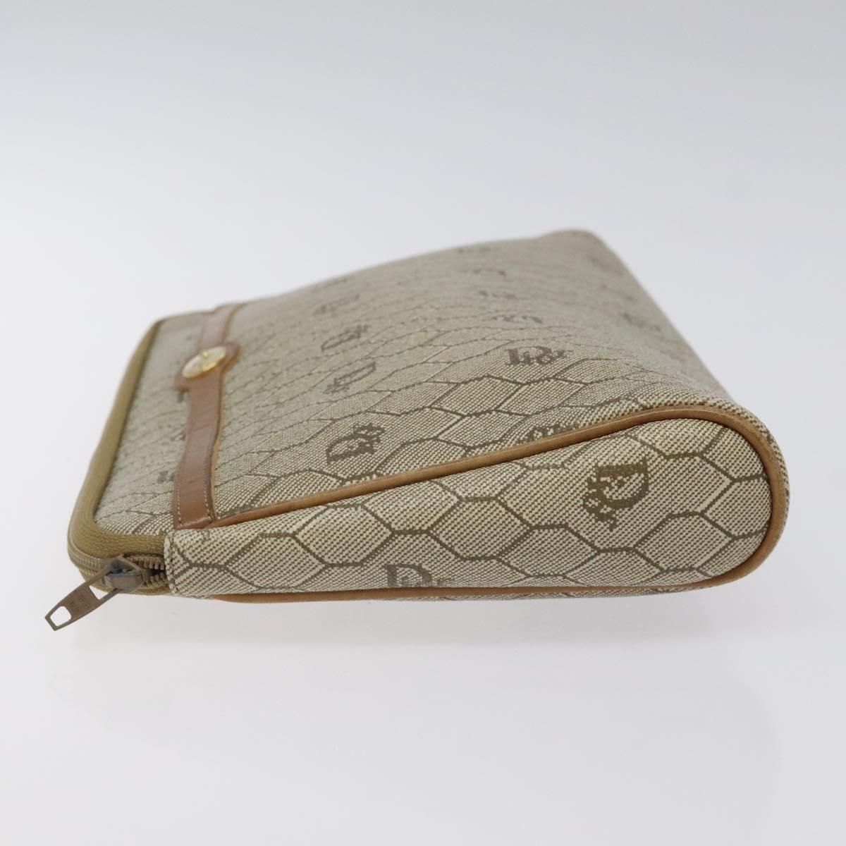 Christian Dior Honeycomb Canvas Clutch Bag PVC Beige Gold Auth ti3116