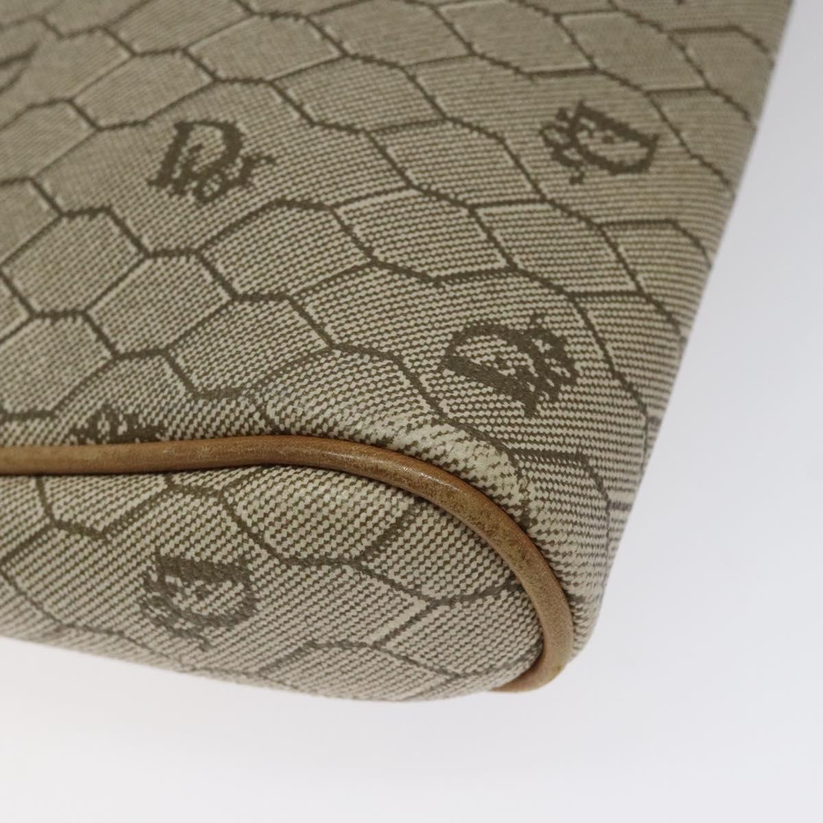 Christian Dior Honeycomb Canvas Clutch Bag PVC Beige Gold Auth ti3116