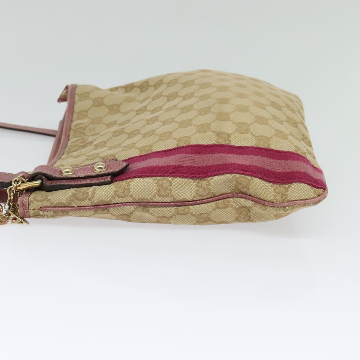 GUCCI GG Canvas Sherry Line Shoulder Bag Beige Gold 144388 Auth ti3136