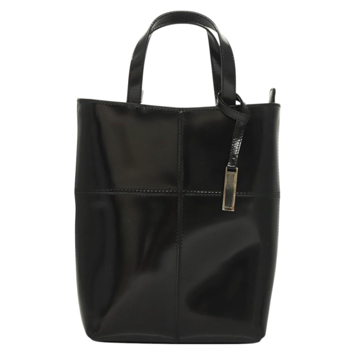 GUCCI Hand Bag Enamel 2way Black Gold 000 2113 0553 Auth ti3137