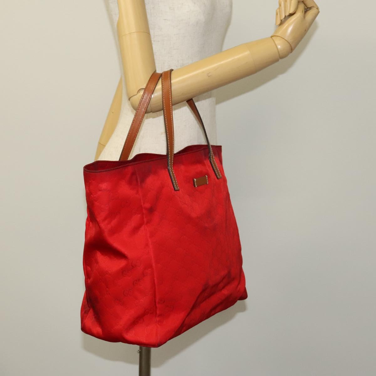 GUCCI GG Canvas Tote Bag Nylon Red Gold 282439 Auth ti3140