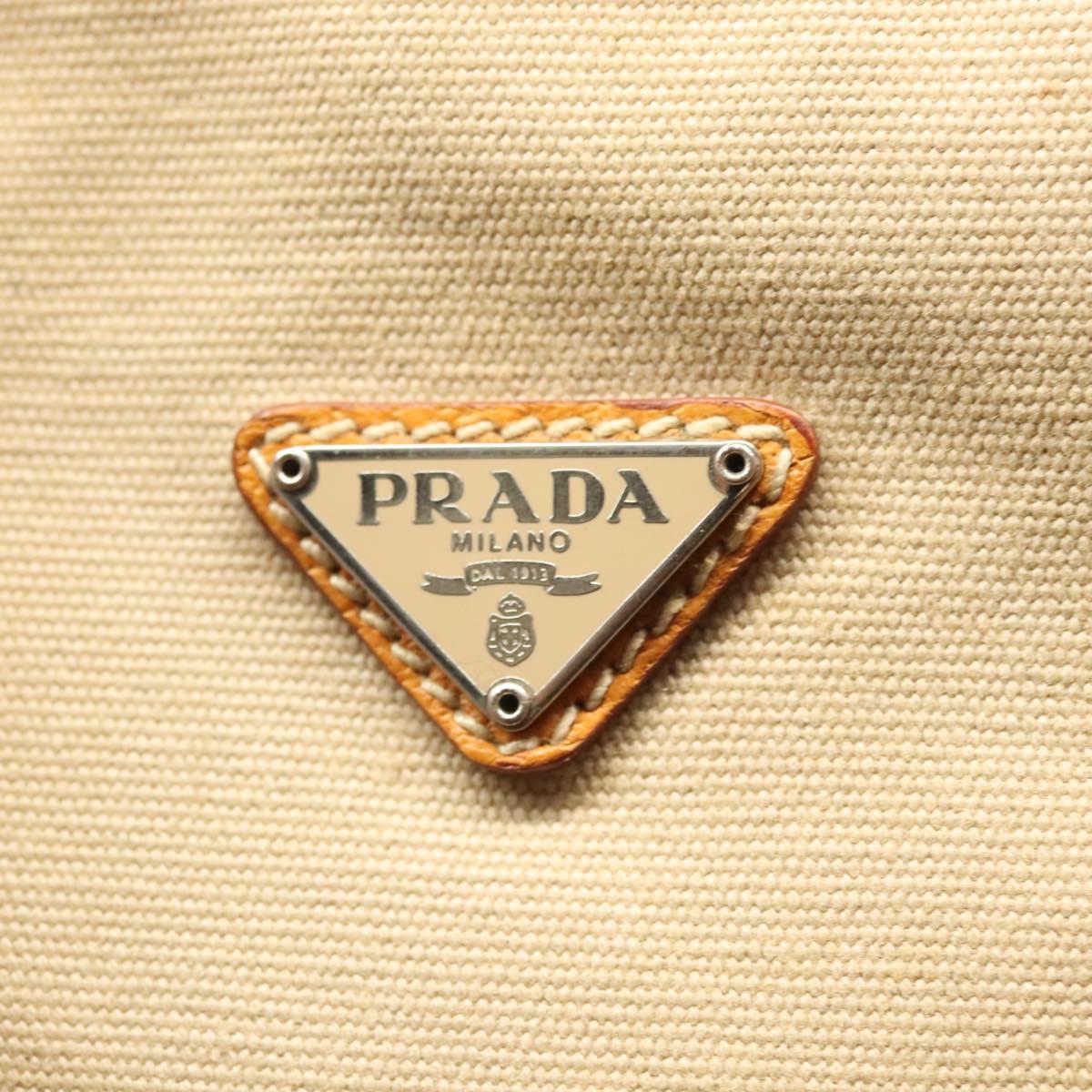 PRADA Tote Bag Canvas Leather Beige Silver Auth ti3142