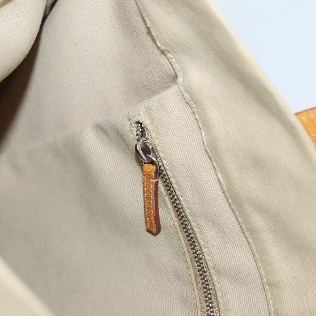 PRADA Tote Bag Canvas Leather Beige Silver Auth ti3142