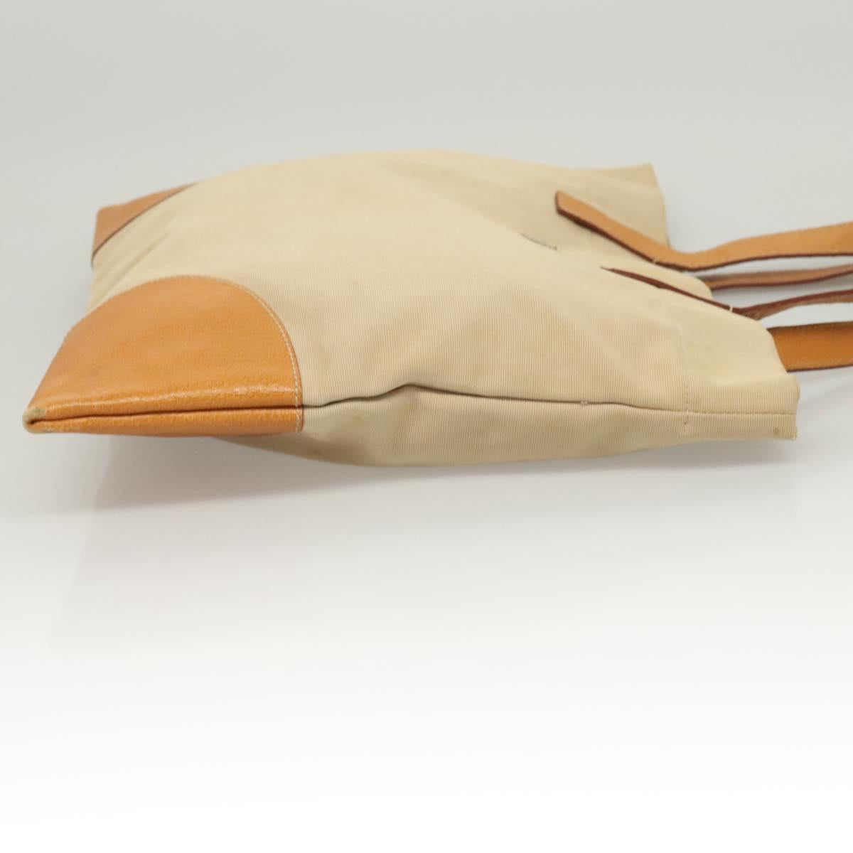 PRADA Tote Bag Canvas Leather Beige Silver Auth ti3142