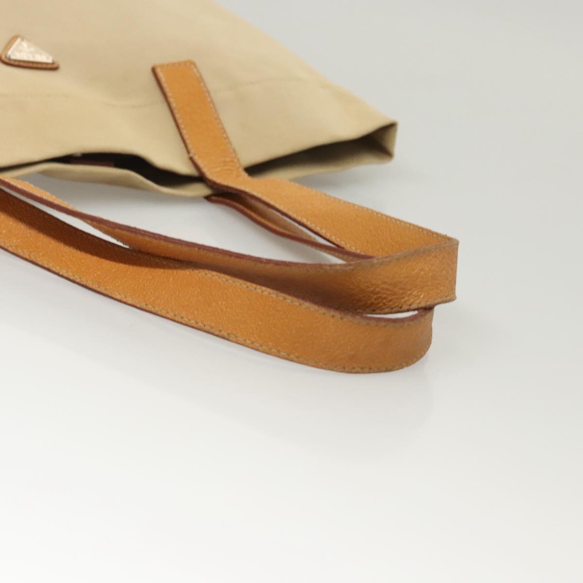 PRADA Tote Bag Canvas Leather Beige Silver Auth ti3142