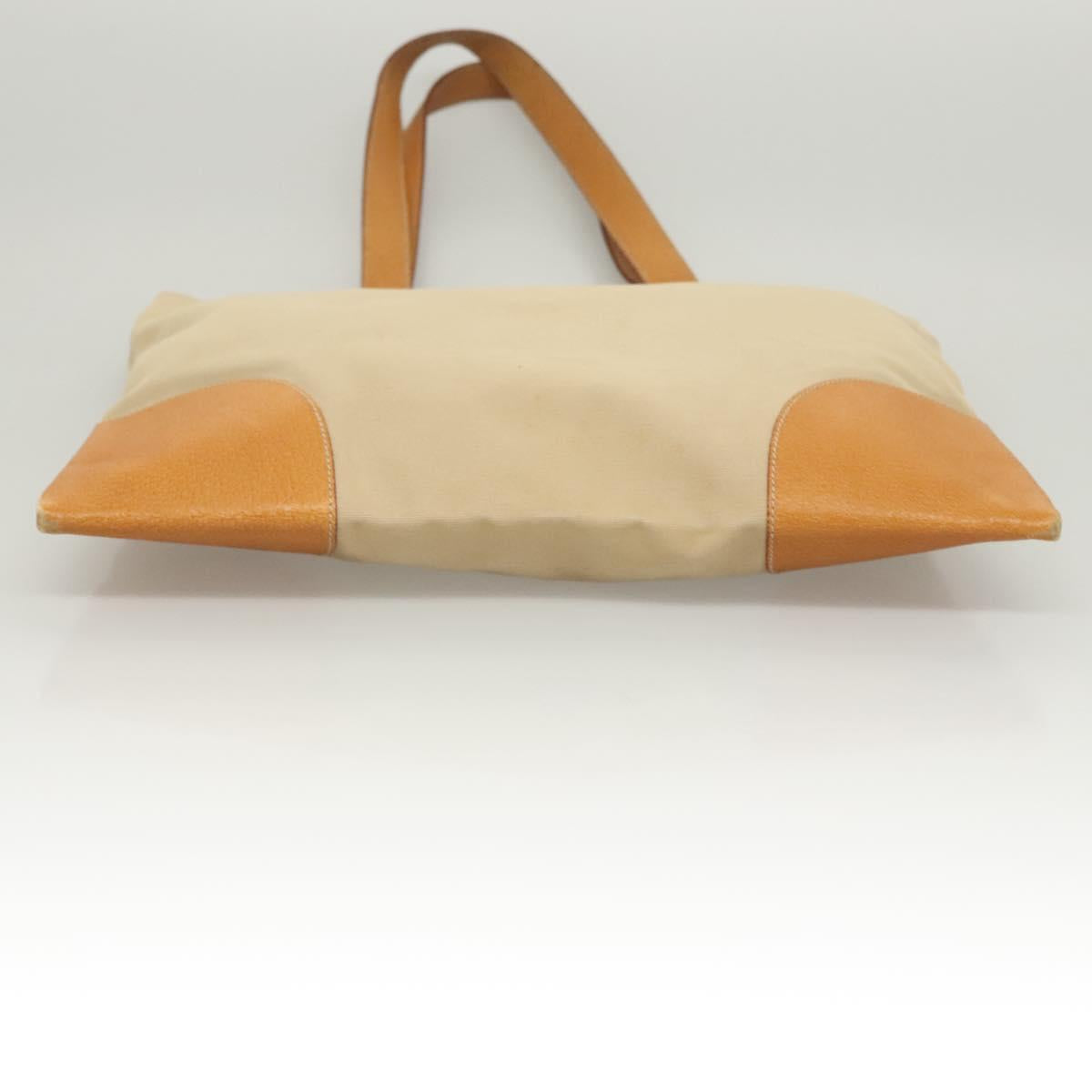 PRADA Tote Bag Canvas Leather Beige Silver Auth ti3142