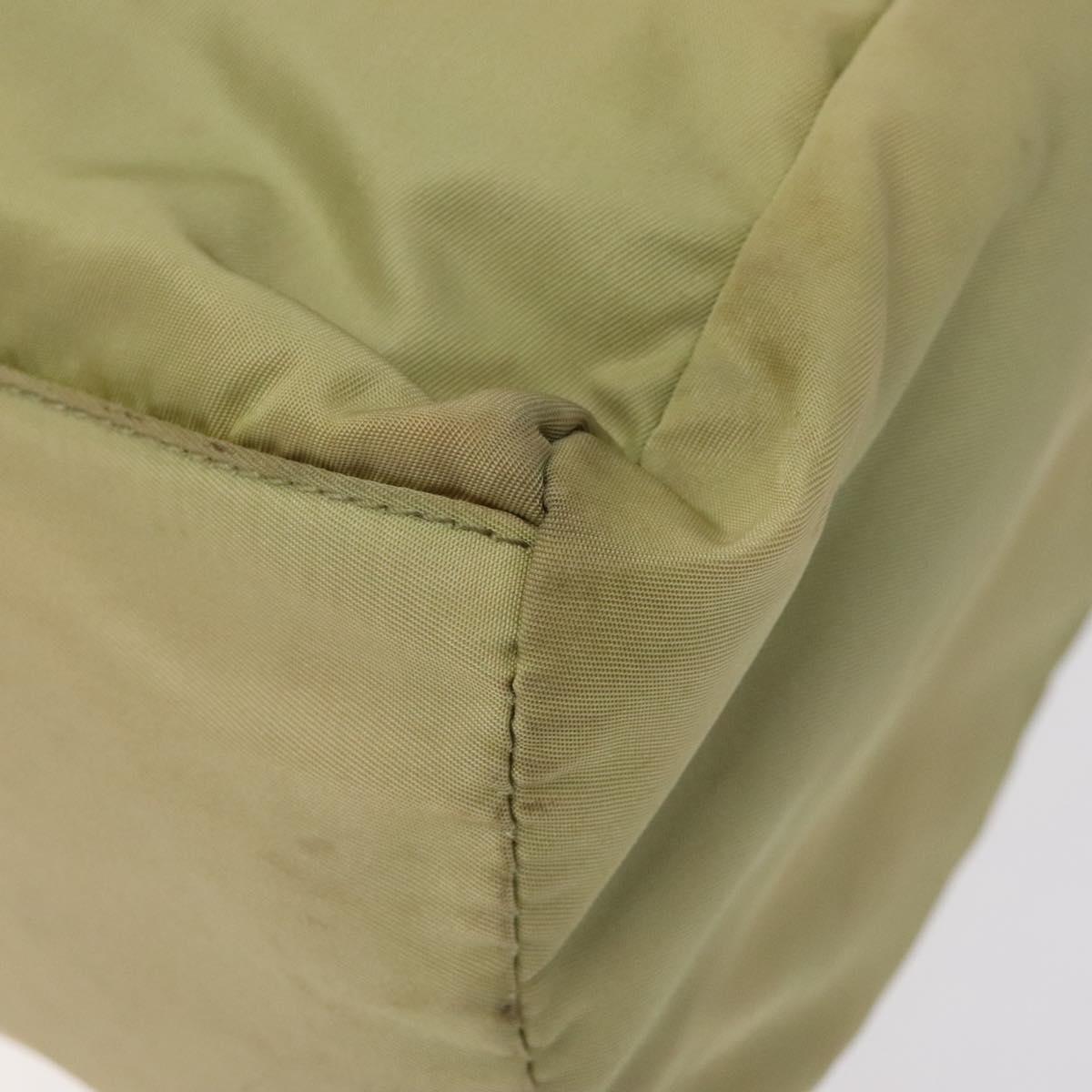 PRADA Hand Bag Nylon Leather Beige Silver Auth ti3143