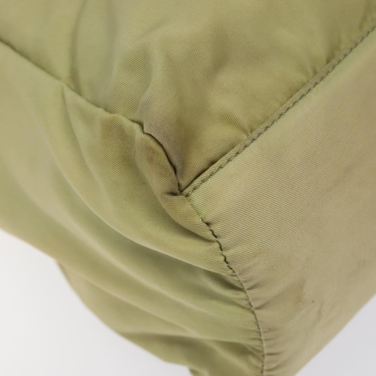 PRADA Hand Bag Nylon Leather Beige Silver Auth ti3143