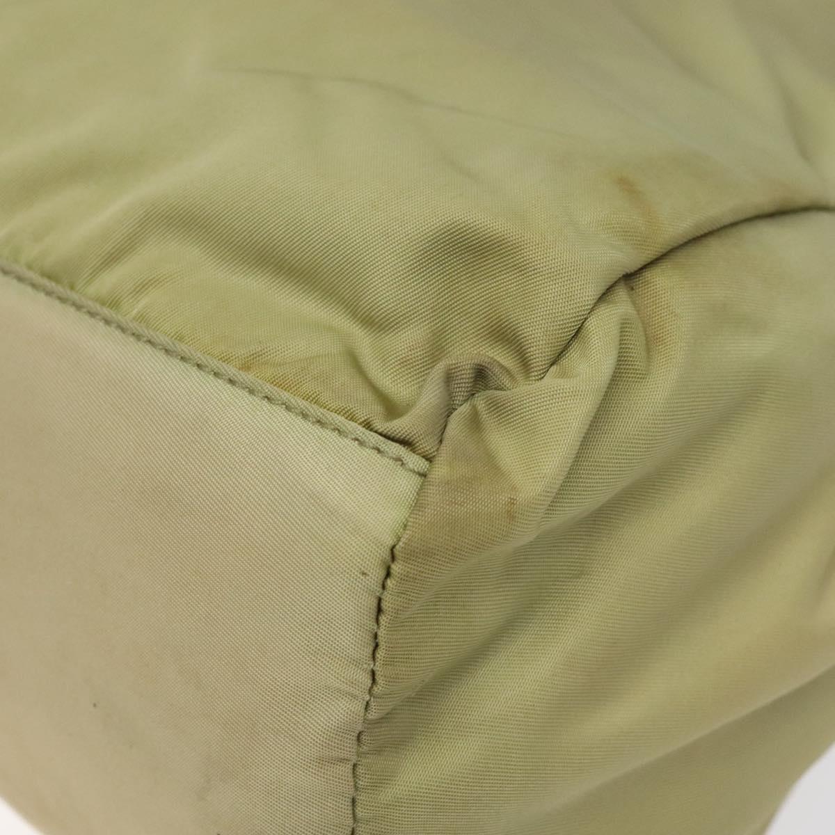 PRADA Hand Bag Nylon Leather Beige Silver Auth ti3143