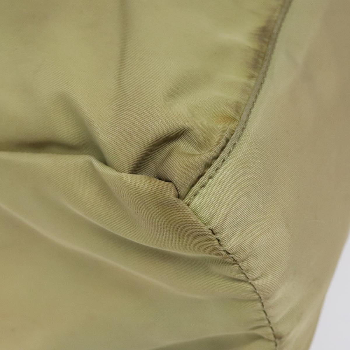 PRADA Hand Bag Nylon Leather Beige Silver Auth ti3143