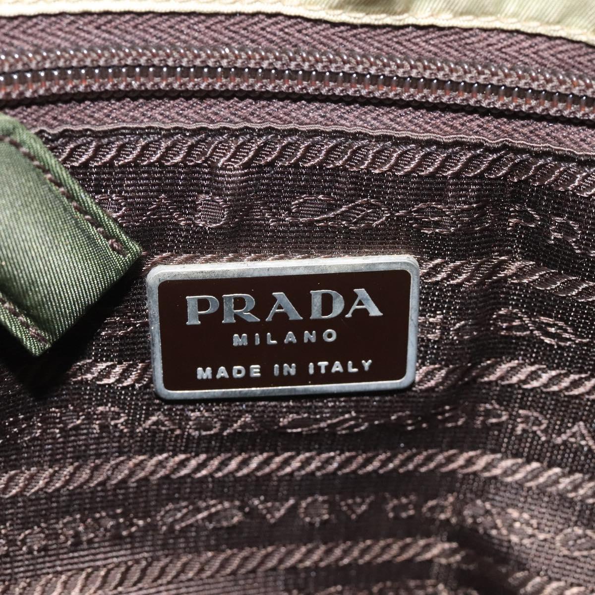 PRADA Hand Bag Nylon Leather Beige Silver Auth ti3143
