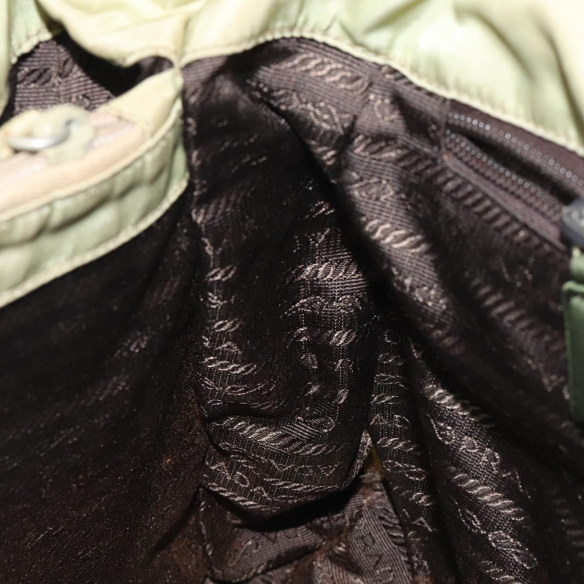 PRADA Hand Bag Nylon Leather Beige Silver Auth ti3143