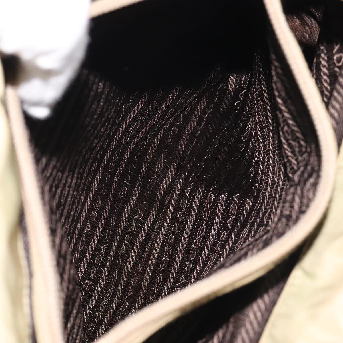 PRADA Hand Bag Nylon Leather Beige Silver Auth ti3143