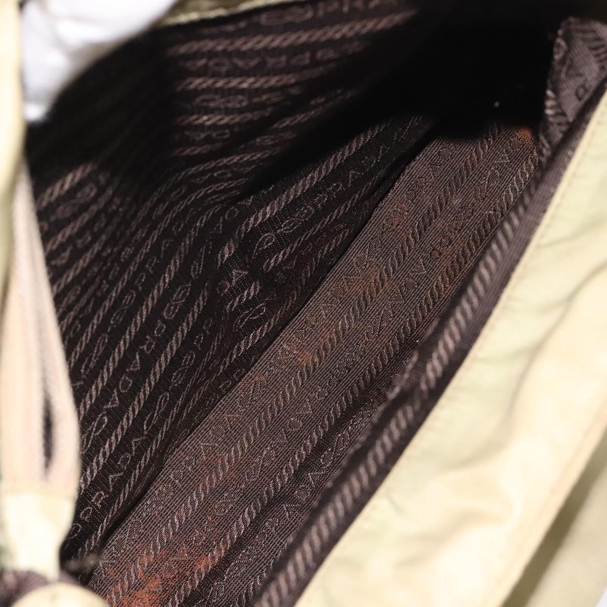 PRADA Hand Bag Nylon Leather Beige Silver Auth ti3143