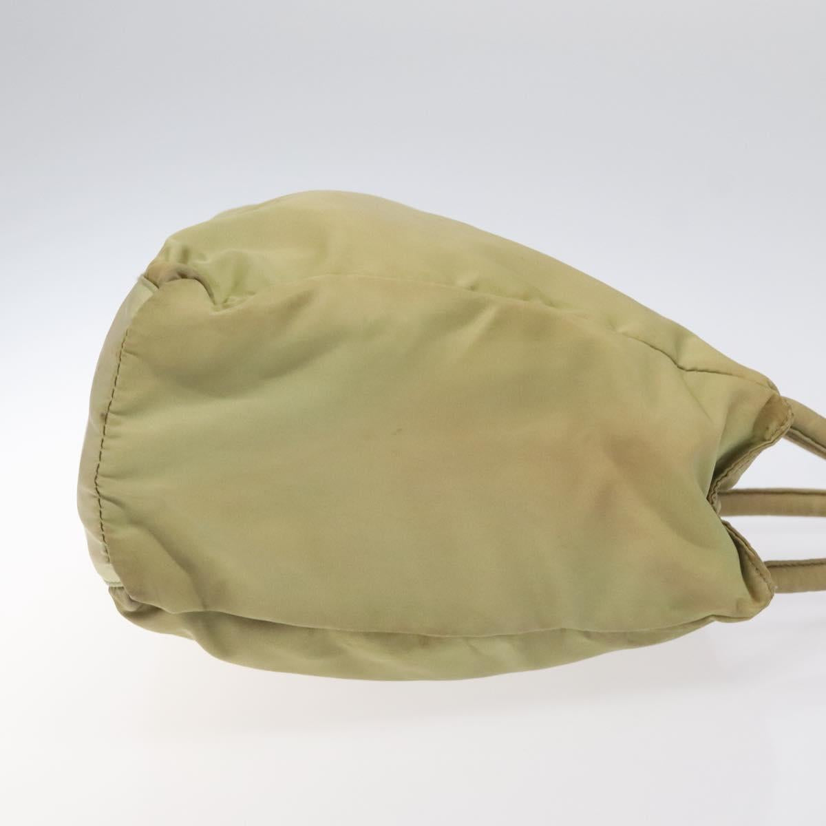 PRADA Hand Bag Nylon Leather Beige Silver Auth ti3143