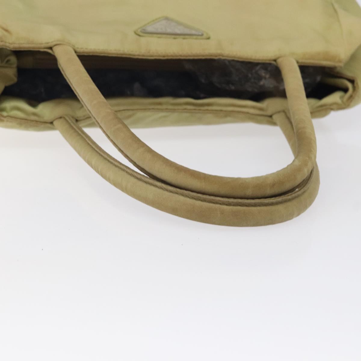 PRADA Hand Bag Nylon Leather Beige Silver Auth ti3143