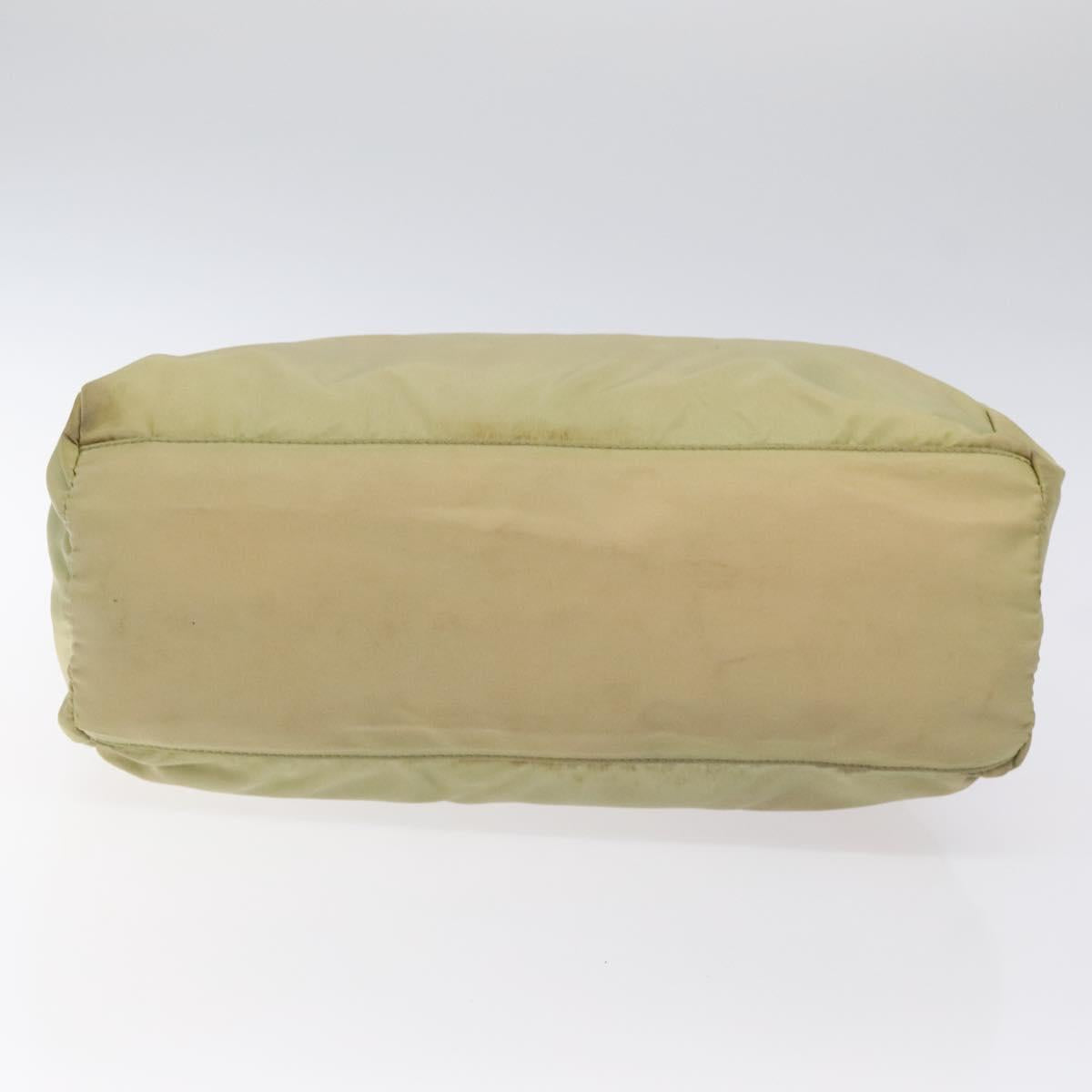 PRADA Hand Bag Nylon Leather Beige Silver Auth ti3143