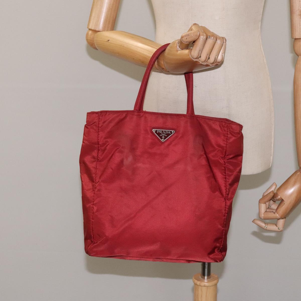 PRADA Hand Bag Nylon Red Silver Auth ti3144