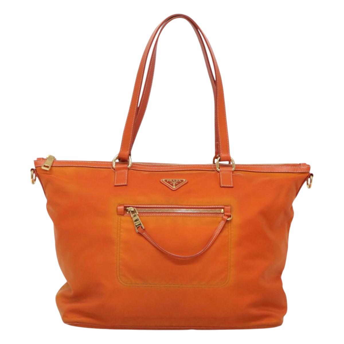 PRADA Tote Bag Nylon Orange Gold Auth ti3145