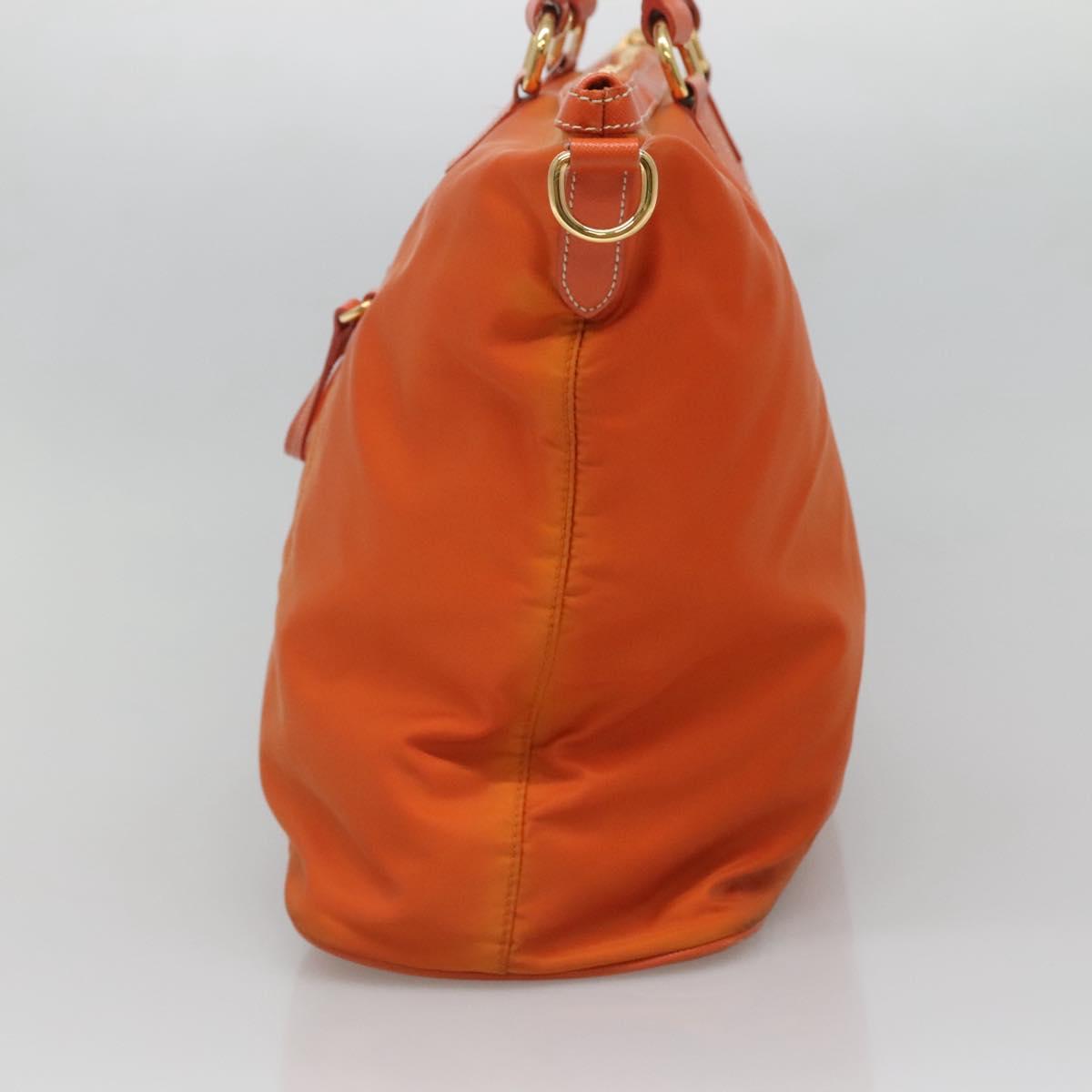PRADA Tote Bag Nylon Orange Gold Auth ti3145